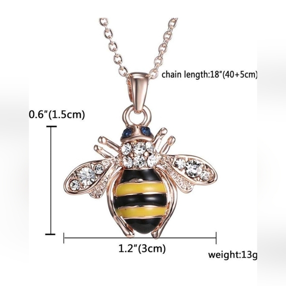 Crystal Yellow Bee Colored Glaze Drip Honey Bee Little Bumblebee Necklace - Picture 4 of 6